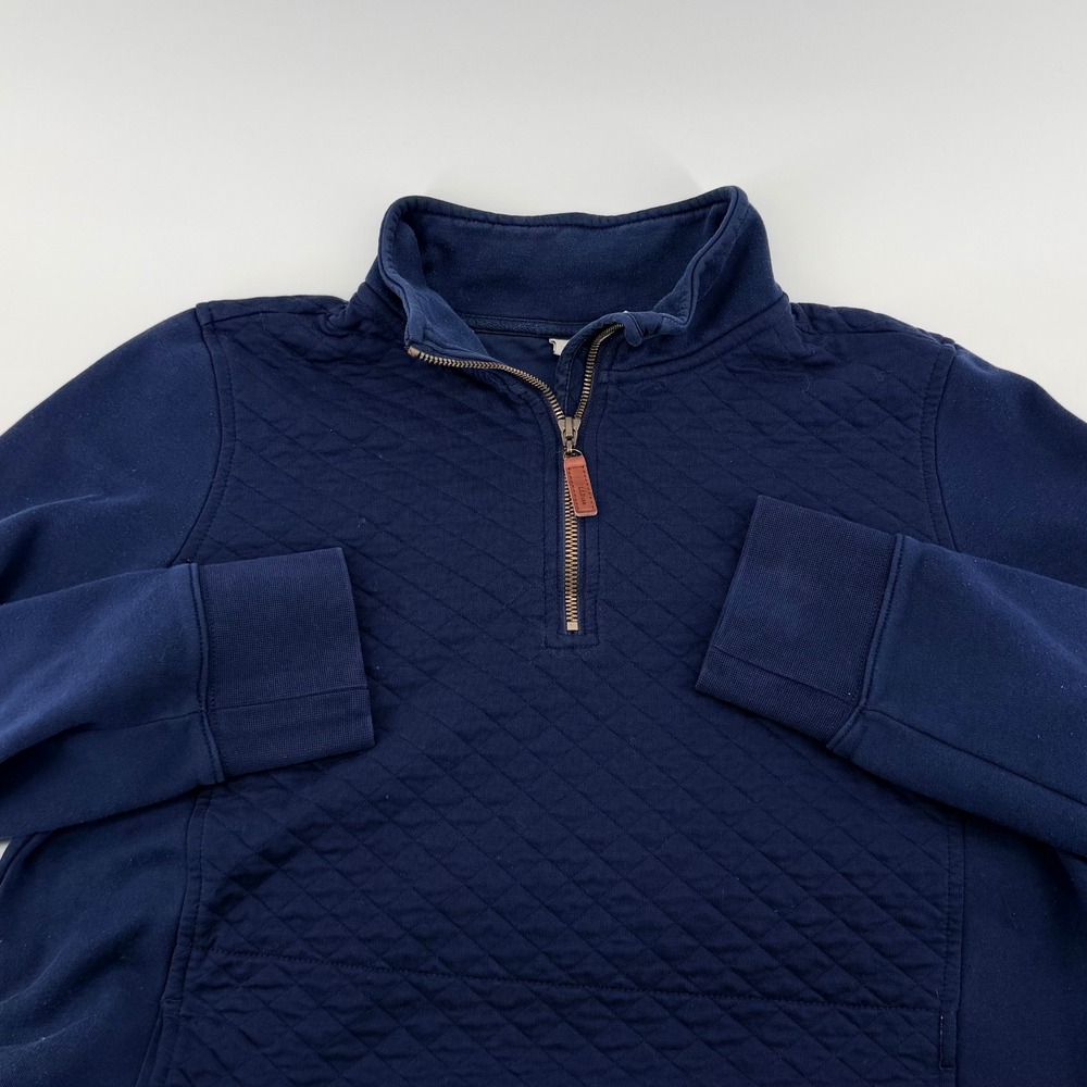 LL Bean Quilted Quarter Zip Pullover Navy Blue Diamond Quilt Sweatshirt Large